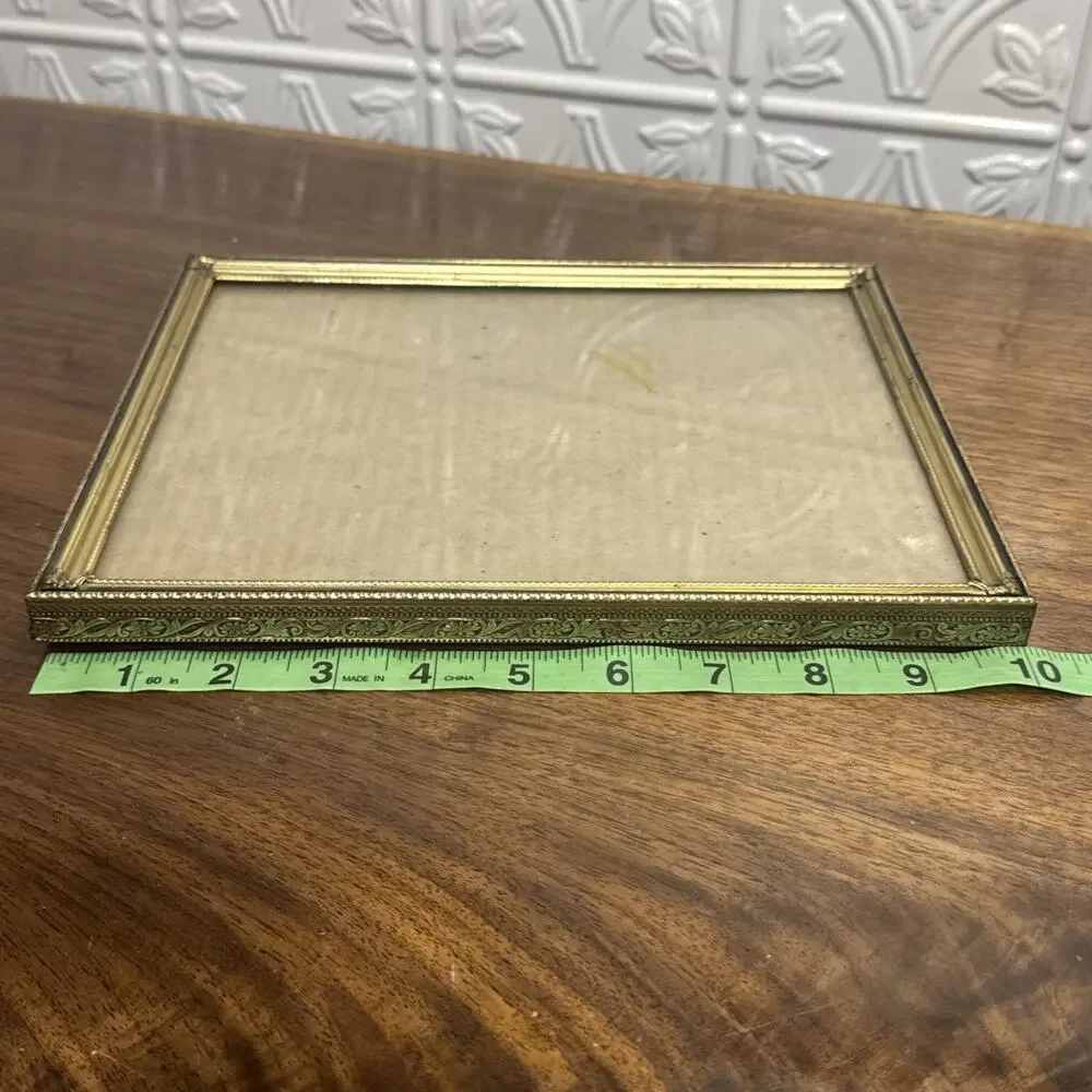 Vintage Metal Picture Frame Glass Easel Ornate Design 8x10 MCM Decor Heavy